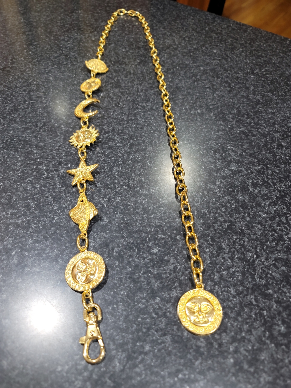 Vintage Gold Tone Metal Celestial Belt Chain w/ Lobster Clasp